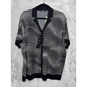 Murano Shirt Mens XL Black Geometric Knit Short Sleeve Button Front Casual NEW